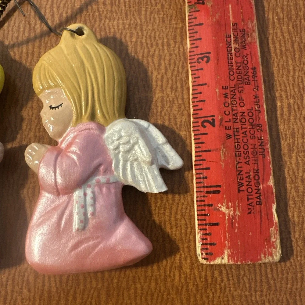 Vintage‎ Christmas Ornaments Girl Angels Hand Painted Ceramic Both Sides